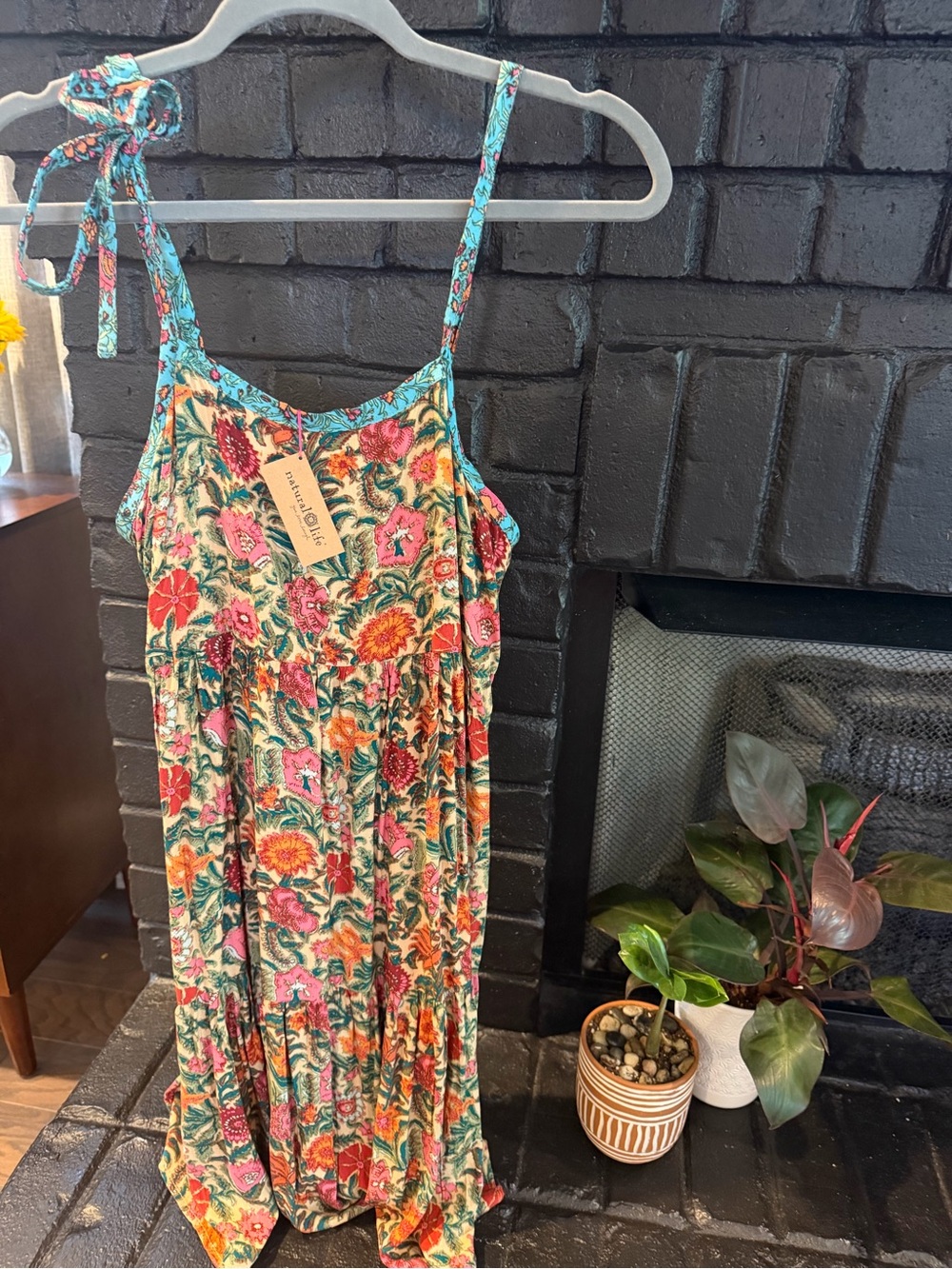 NATURAL LIFE Mini Dress Floral Boho Adjustable Straps NWT